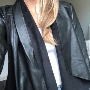 Black Leather Suede Drape Jacket